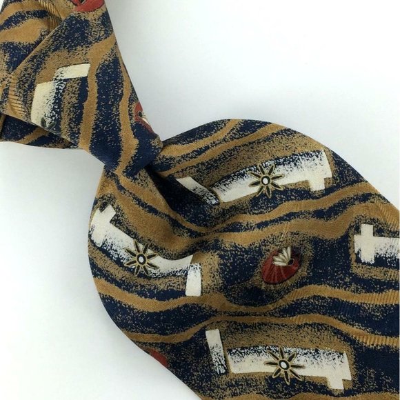 Brioni Tie Italy Abstract Waves Khaki Black White Luxury Necktie Silk Ties L2 - Picture 1 of 9